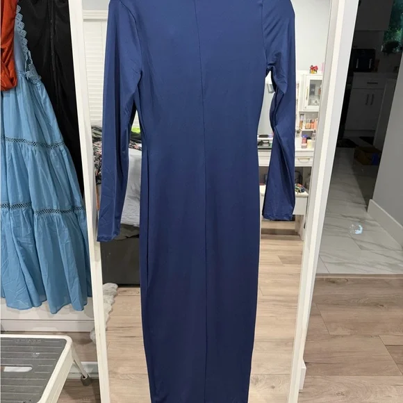 Fashion Nova Navy Button-Front Long Sleeve Maxi Dress - Picture 3 of 4
